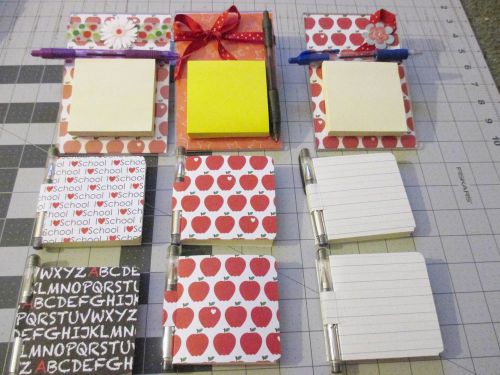 9 Handmade SCHOOL Post It Note Pocket packs pads &amp; Desktop GREAT TEACHER GIFTS !