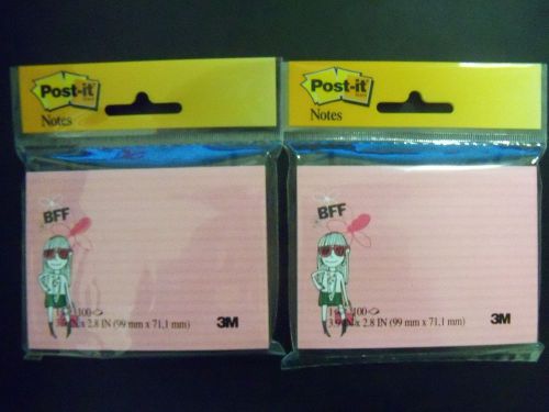 Post-it Notes, 4 x 3-inches, Hipster, BFF Design - 2 packs/200 post-its **NEW**