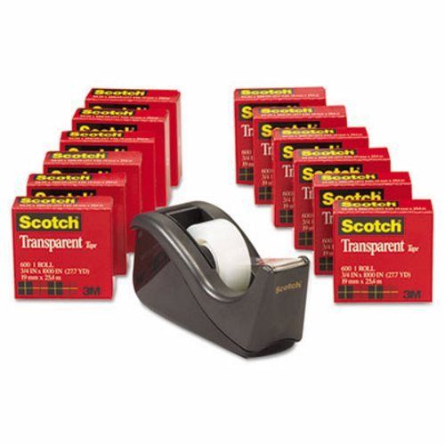 Scotch Transparent Tape Dispenser Pack, 1&#034; core, Blk, 12 Rolls (MMM600KC60)