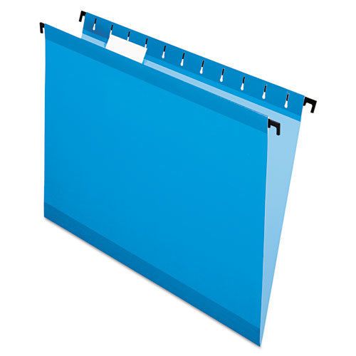 Poly laminate hanging folders, letter, 1/5 cut, blue, 20/box for sale