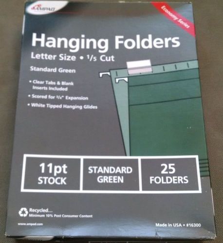 25 Ampad Hanging File Folders - Letter Size - 1/5 Cut - Std Green - 11pt Stock