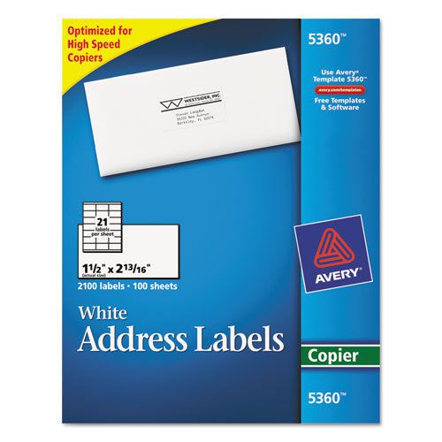 Self-adhesive address labels for copiers, 1-1/2 x 2-13/16, white, 2100/box for sale