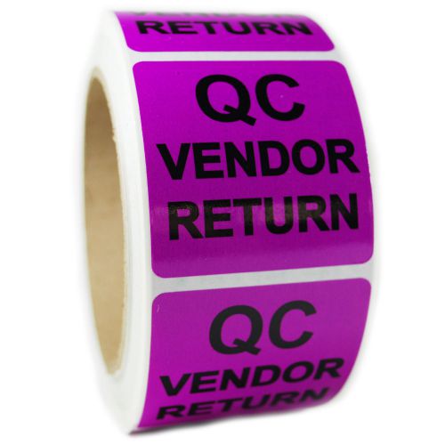 Glossy Purple &#034;QC Vendor Return&#034; Sticker Label -2&#034; by 2&#034; - 500 ct