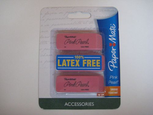 NEW SEALED Sanford Paper Mate 3 Large Pink Pearl Latex Free Erasers (PACK OF 3)