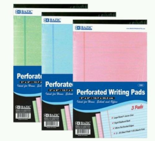 BAZIC Multi Color Jr. Legal Pad, 5&#034; x 8&#034;, 50 Count (3 Per Pack) Color May Vary