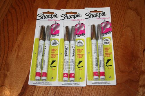 Sharpie Oil-Based Fine Point Paint Markers 1 Gold &amp; 1 Silver Marker  THREE PACKS