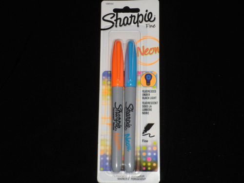 Sharpie Neon Permanent Markers (Fine Point, 2 Count, Orange  Blue, *New*)