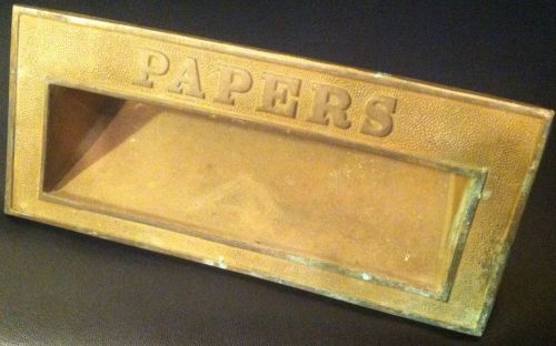 Antique Brass Bronze Office Door PAPER SLOT Industrial Postal Letter Pass-Thru