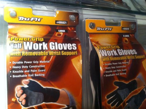Tru Fit Work Gloves.Half Fingers. Heavy Duty.Removable Wrist Support.grip. Large