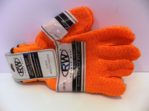3 Pair - Rugged Wear String Knit PVC Grip Gloves - Size Large