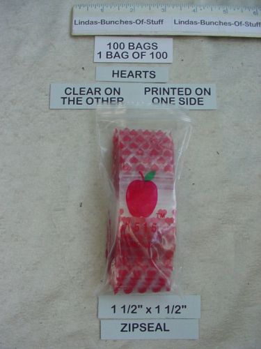 100 hearts 1 1/2&#034; x 1 1/2&#034; 2 mill plastic zipseal bags for sale