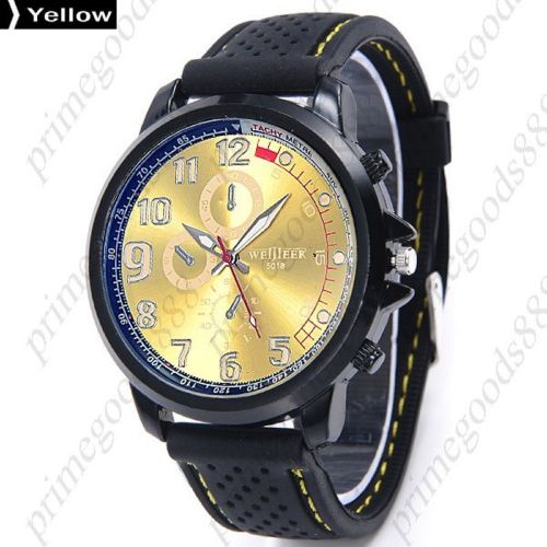 Fashion Silica Gel Sub Dials Quartz Analog Men&#039;s Wristwatch Free Shipping Yellow