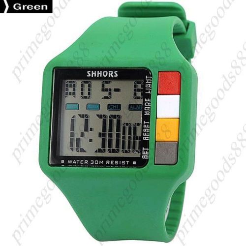 Digital Stopwatch Date Alarm Silica Gel Free Shipping Men&#039;s Wristwatch Green