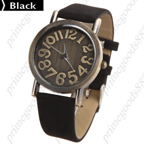 Pu leather strap round case quartz wrist wristwatch free shipping women&#039;s black for sale