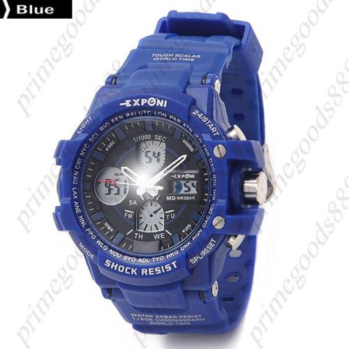 Rubber band 3atm 2 time zone date wrist men&#039;s free shipping wristwatch blue for sale