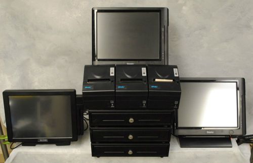 SAM4S SPT 3000 (2) Touch Dynamic POS System 3 Printers 3 Monitors 3 Cash Drawers