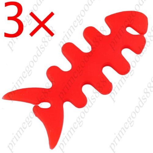 3 x red fishbone&#039;s shape soft wrap device for earphones cable  free shipping for sale