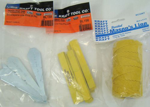 Lot of Masonry Tools  Braided Nylon Line, Tapered Line Pins, Snap Over Line Twig