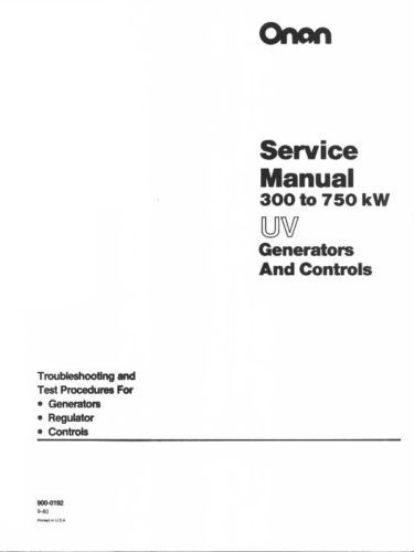 Onan 300 350 750 kW UV Generator Control Service Manual