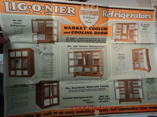 c.1924 LIGONIER Refrigerator Display Case Catalog Brochure Poster Vintage BIG VG