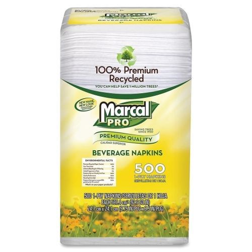 Marcal Beverage Napkin - 1 Ply - 4000 / Carton - 9.25&#034; x 9.50&#034; - White