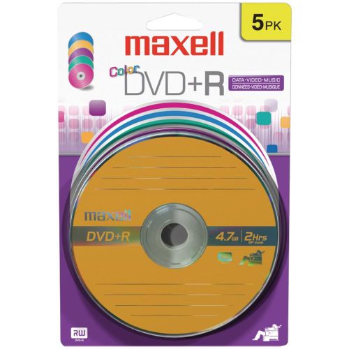 BRAND NEW - Maxell 639031 4.7gb Dvd+rs (5 Pk; Color Carded)