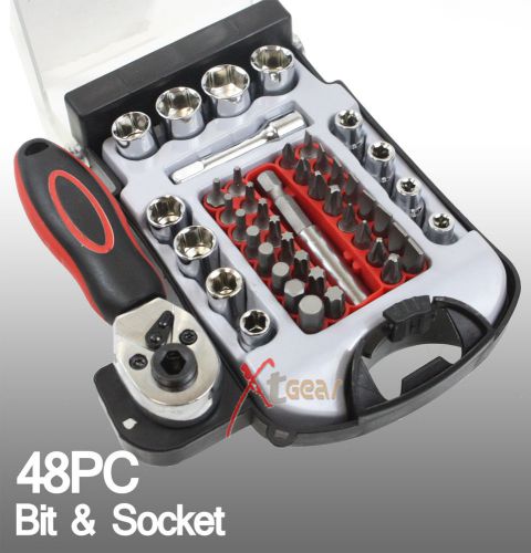 48pc Socket &amp; Bit Chrome vanadium steel  Set with Stubby Ratchet Wrench