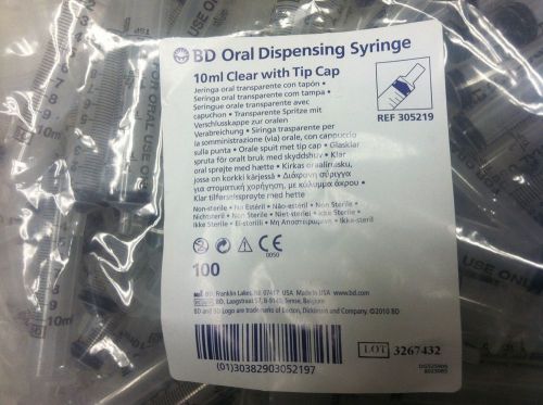 BD 10mL Oral Dispensing Syringes w/ Caps, 100/bg, Cat# 305219