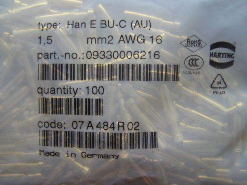 HARTING HAN E BU-C (AU) 1,5 mm2 AWG 16 FEMALE CRIMP CONTACT 09330006216