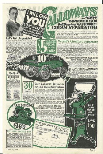 1930 Galloway Co. Waterloo,Iowa Farm Engines $36.90 Color ad