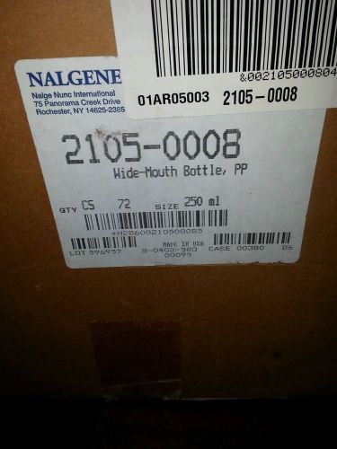 Nalgene polypropylene wide-mouth bottle 72 in a case, model 2105-0008. 250ml for sale