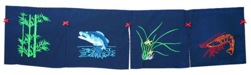 blue embroidery Sushi curtain Noren tapestry Japanese restaurant bar room divide