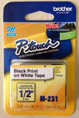 Brother P-Touch Electronic Label Tape 1/2&#034; Black Print On White Tape M-231