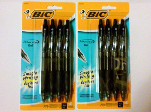 8 New BIC Velocity Gel Medium .7mm Grip Black Ink Retractable Pens