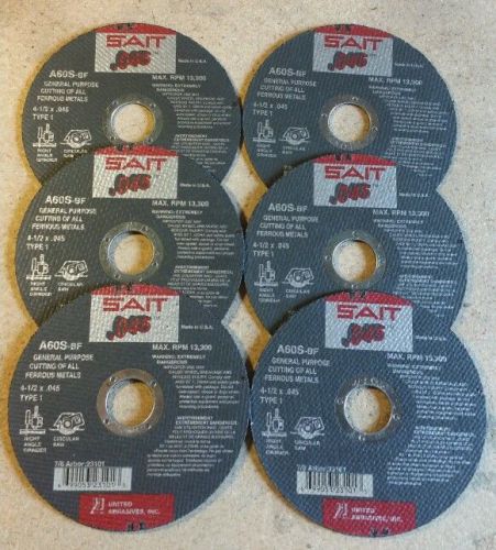 UNITED ABRASIVES-SAIT 23101 A60S-BF Cutting Wheel 4-1/2X.045 (Lot of 6) Welding