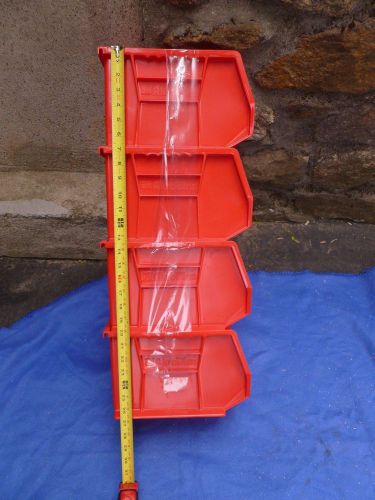 4 Red Plastic Stacking Akro Parts Bins Storage Bins Excellent Pre-OwnedCondition