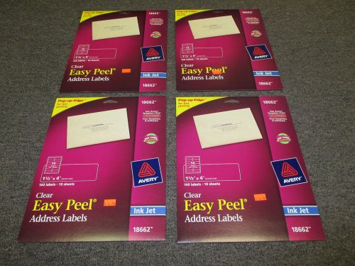 Lot 4 New Avery 18662 Clear Easy Peel Address Label 1 1/3&#034;x 4&#034; 560 Inkjet Labels