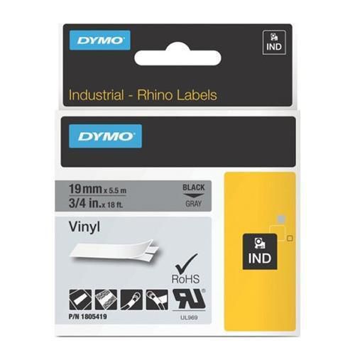 Dymo 1805419 Rhino 3/4&#034; Gray Vinyl Tape (White Print)