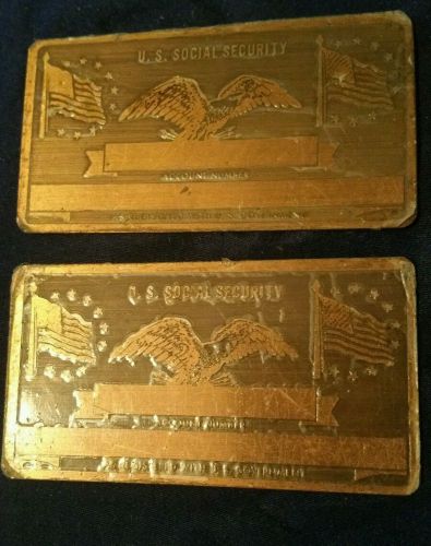 2 Super Rare! UNUSED VINTAGE AMERICAN FLAGS  Copper SOCIAL SECURITY CARDS NR OLD