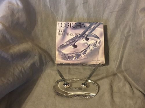 Fostoria Lead Crystal Rock with Chrome Finished Pen &amp; Pencil Set In Orig. Box