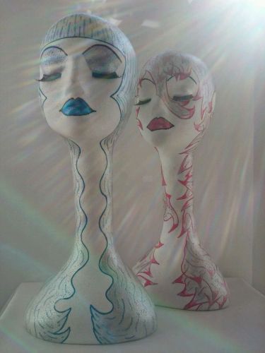 2 Hand Painted White Long Neck Styrofoam Female Mannequin Head, Made to Order