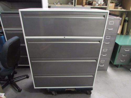 Refinished White and Brushed Steel Haworth 4-Drawer Lateral File Cabinet