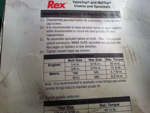 2) Rexnord Accessories Tabletop, mattop chains/sprockets NS8500-25T 1-1/2 SQ