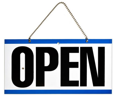 Window sign with reversible open/closed messages, suction cup &amp; chain - white 19 for sale