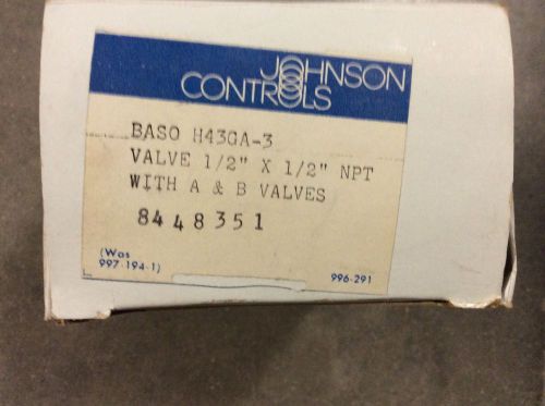 Johnson Controls H43GA-3 Auto Pilot Valve 1/2&#034;X1/2&#034; NPT W/ A And B Valves
