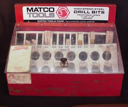 Matco high speed drill bit display case and new drill bits fractional sizes for sale