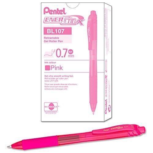 Pentel EnerGel-X Retractable Liquid Gel Pen (0.7mm) Metal Tip, Pink Ink, Box of