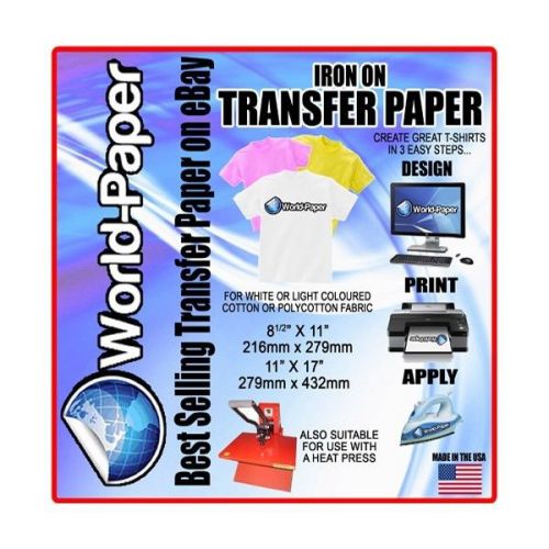 100pk Iron on Transfer Paper for white Color 8.5&#034; X 11&#034;