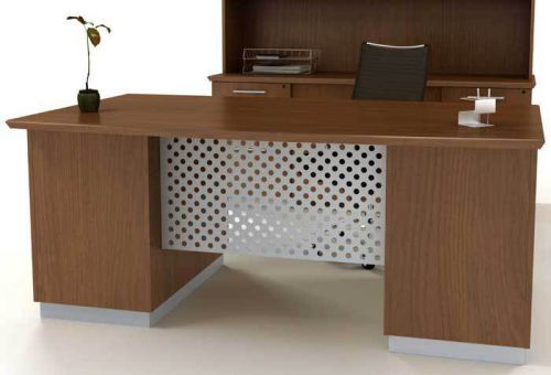 MODERN EXECUTIVE DESK Private Office Furniture Designer Wood with Metal Set NEW
