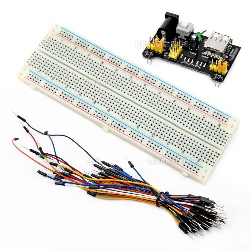 Mb-102 830 point solder pcb breadboard+power supply+65pcs jump cable arduino for sale
